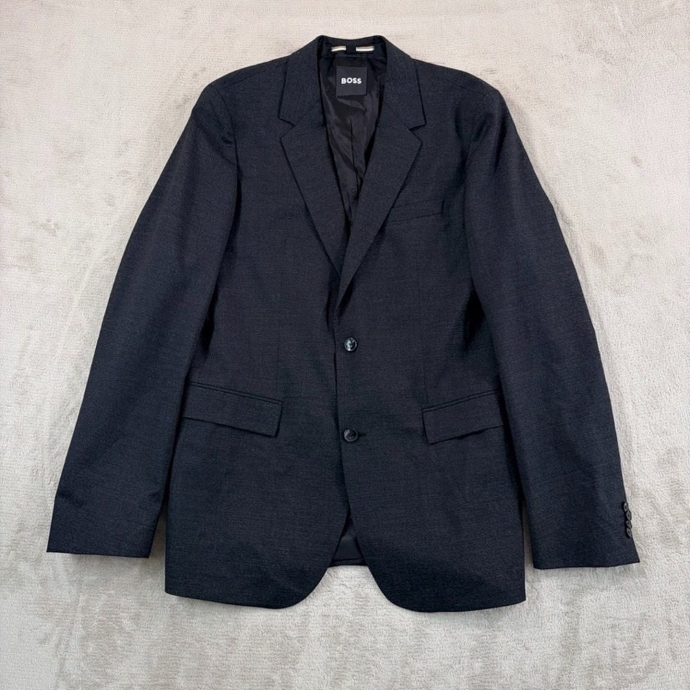 Hugo Boss Marzotto Italian Fabric Slim Fit Blazer Sport Coat Charcoal Black 42L